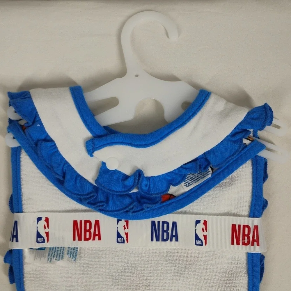 New NBA OKC Little Thunder Fan Bows & Basketball Infant‎ Baby Bib 2ct Oklahoma
